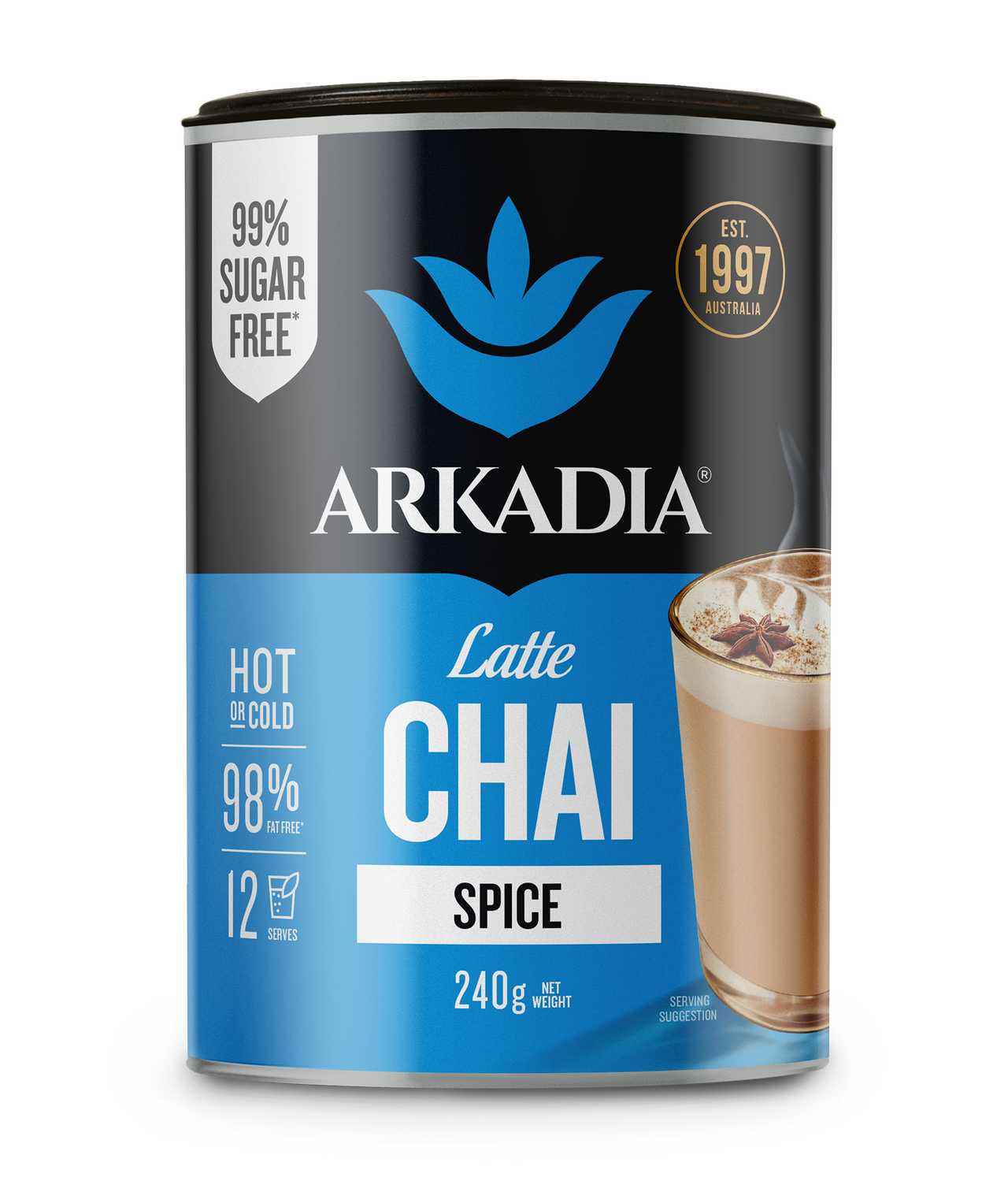 Arkadia 99% Sugar Free Chai Latte 6 x 240g, 98% fat free, Cafe, Chai Lovers