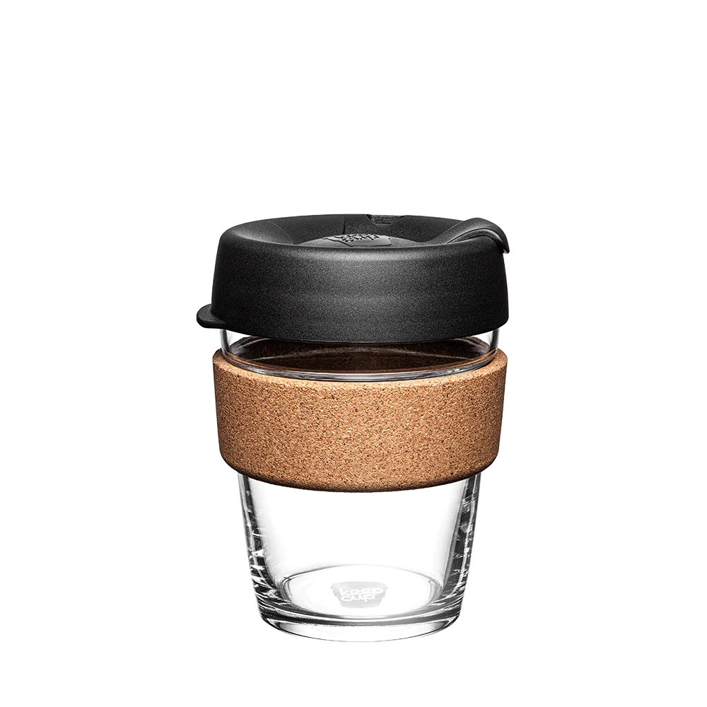 KeepCup Brew Cork Reusable Coffee Cup 12oz BLACK Premium Tempered Glass Travel