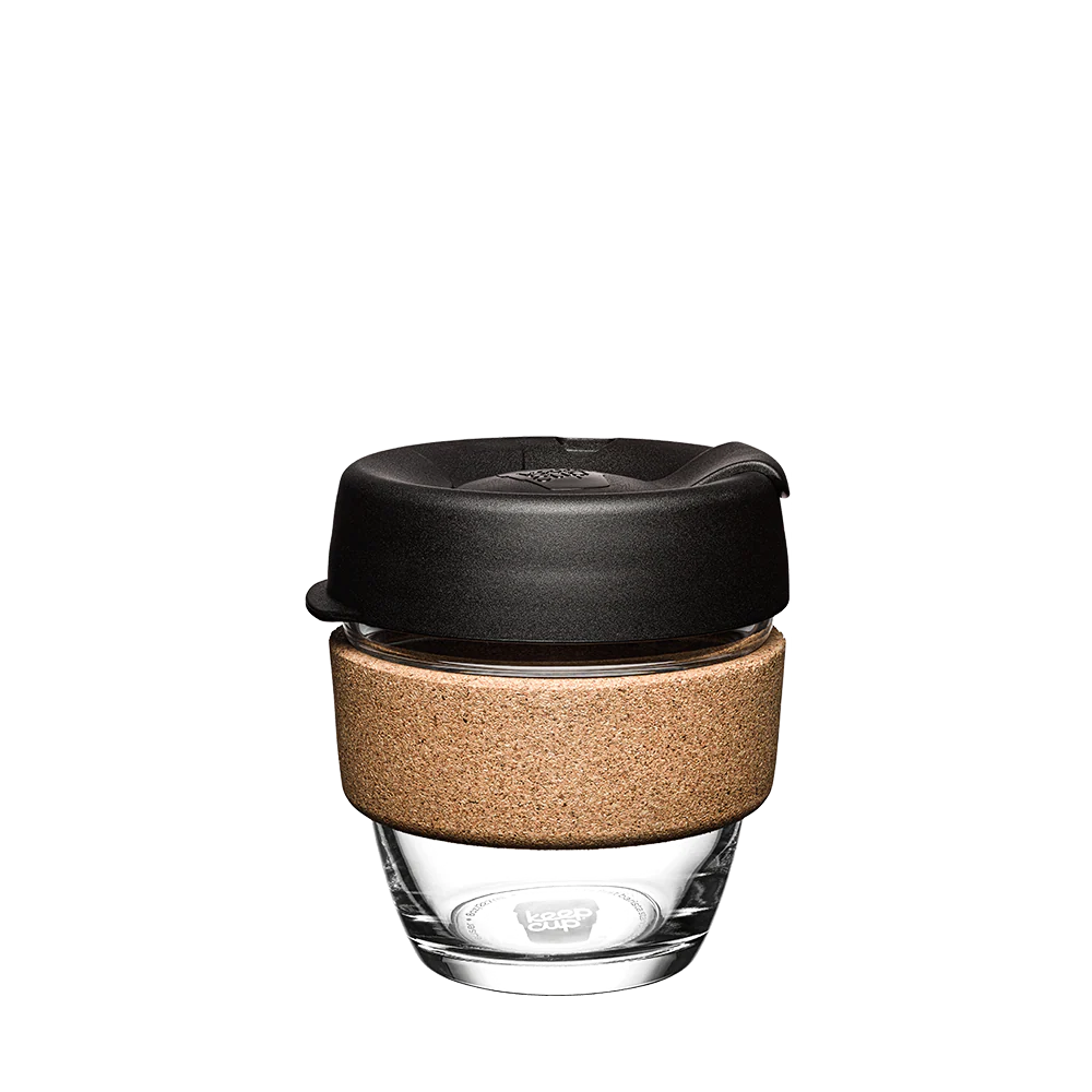KeepCup Brew Cork Reusable Coffee Cup 8oz BLACK Premium Tempered Glass Travel
