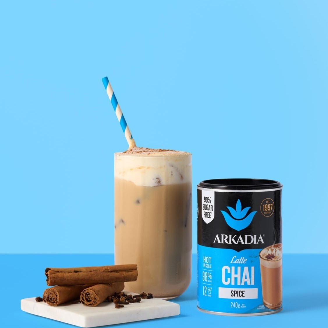 Arkadia 99% Sugar Free Chai Latte 6 x 240g, 98% fat free, Cafe, Chai Lovers