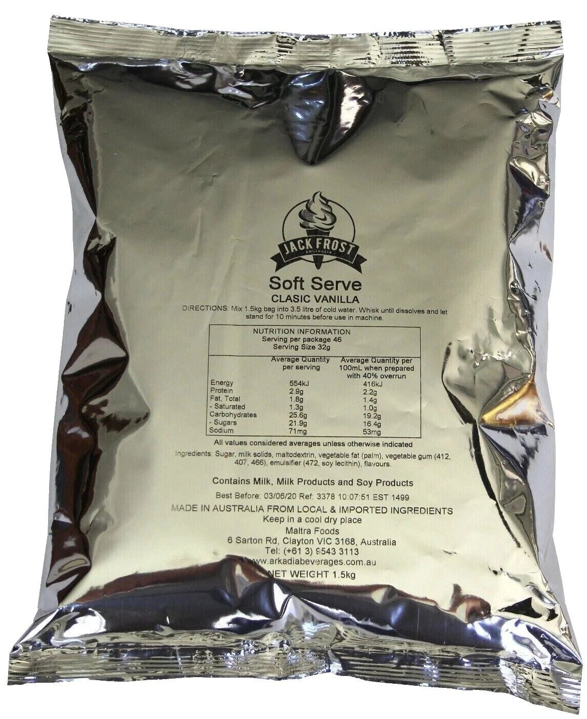 Arkadia Jack Frost Soft Serve Powder 2 Pack 1.5kg Vanilla & Chocolate Ice Cream