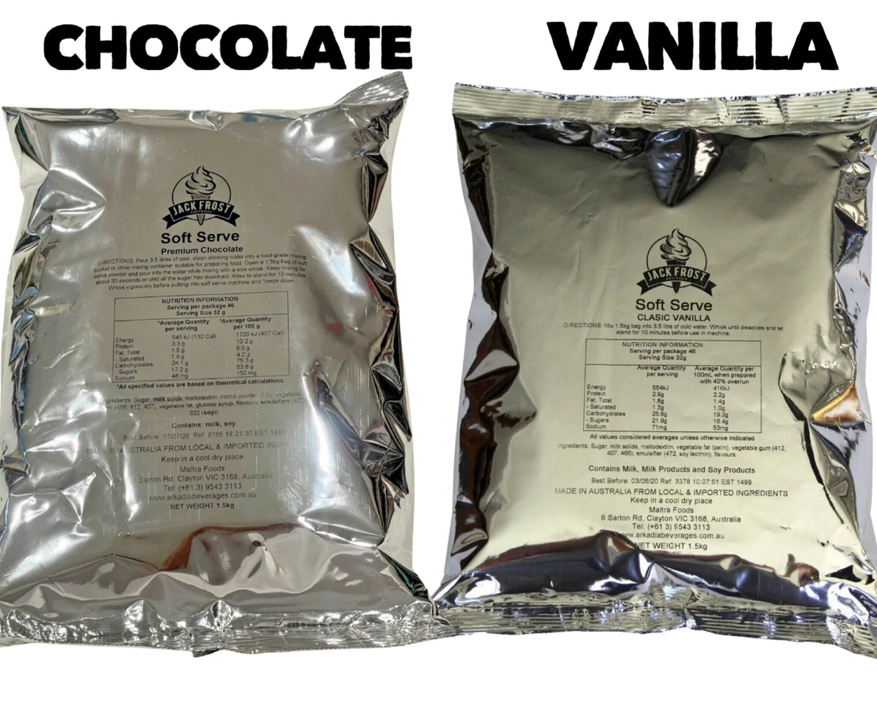 Arkadia Jack Frost Soft Serve Powder 2 Pack 1.5kg Vanilla & Chocolate Ice Cream