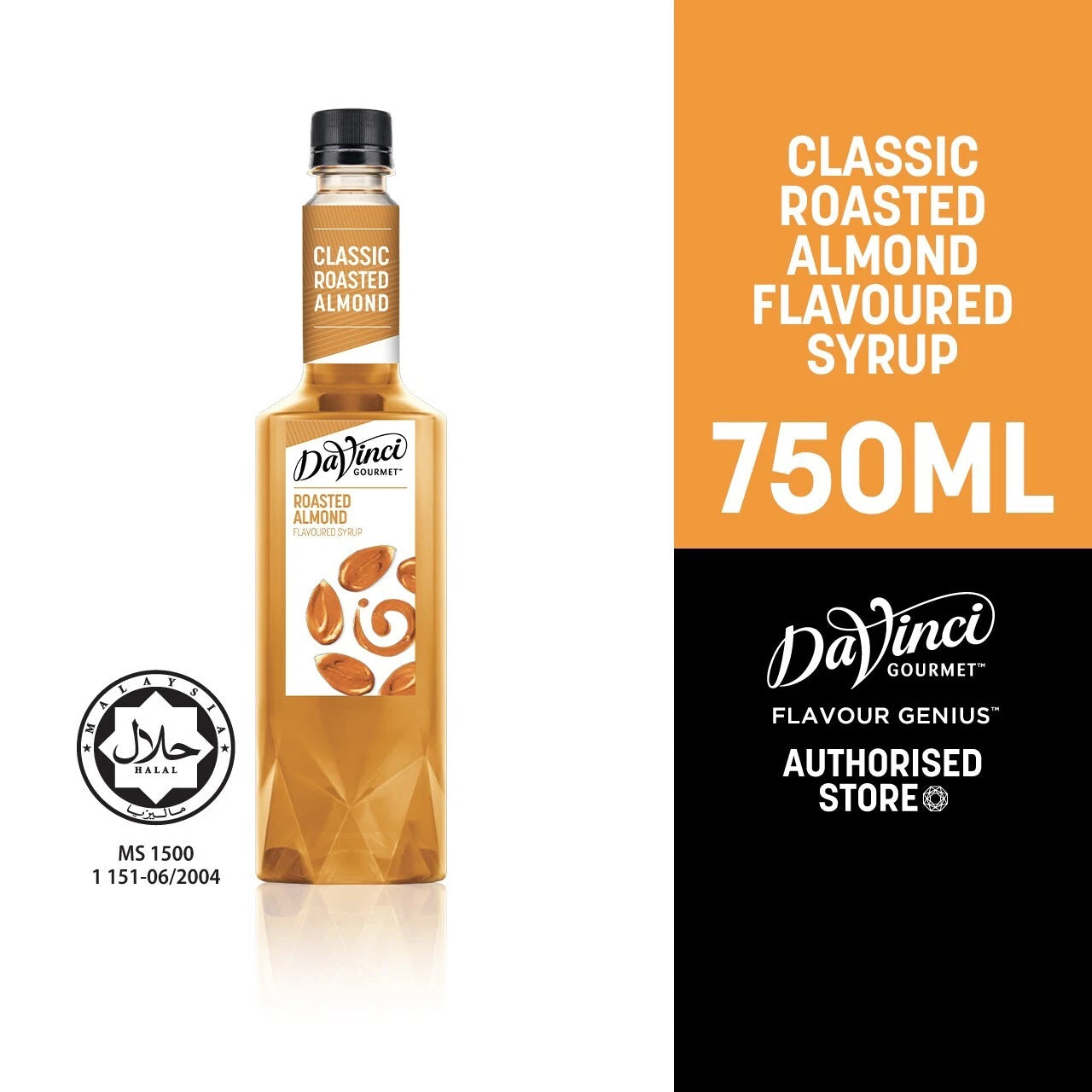 DaVinci Roasted Almond Flavoured Syrup 750ml HOT ICED BARISTA CAFE MILKSHAKE