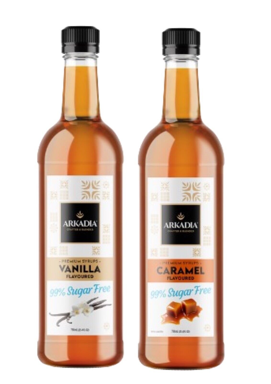 Arkadia 99% Sugar Free 1 x Caramel & 1 x Vanilla Flavoured Syrup 750ml (2 bottles)