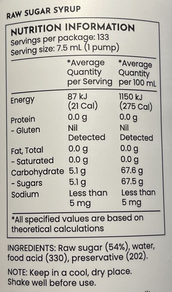 Urban Barista Raw Sugar Syrup 1 Litre